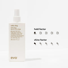 EVO Salty Dog Salt Spray bottle in action for textured styling.