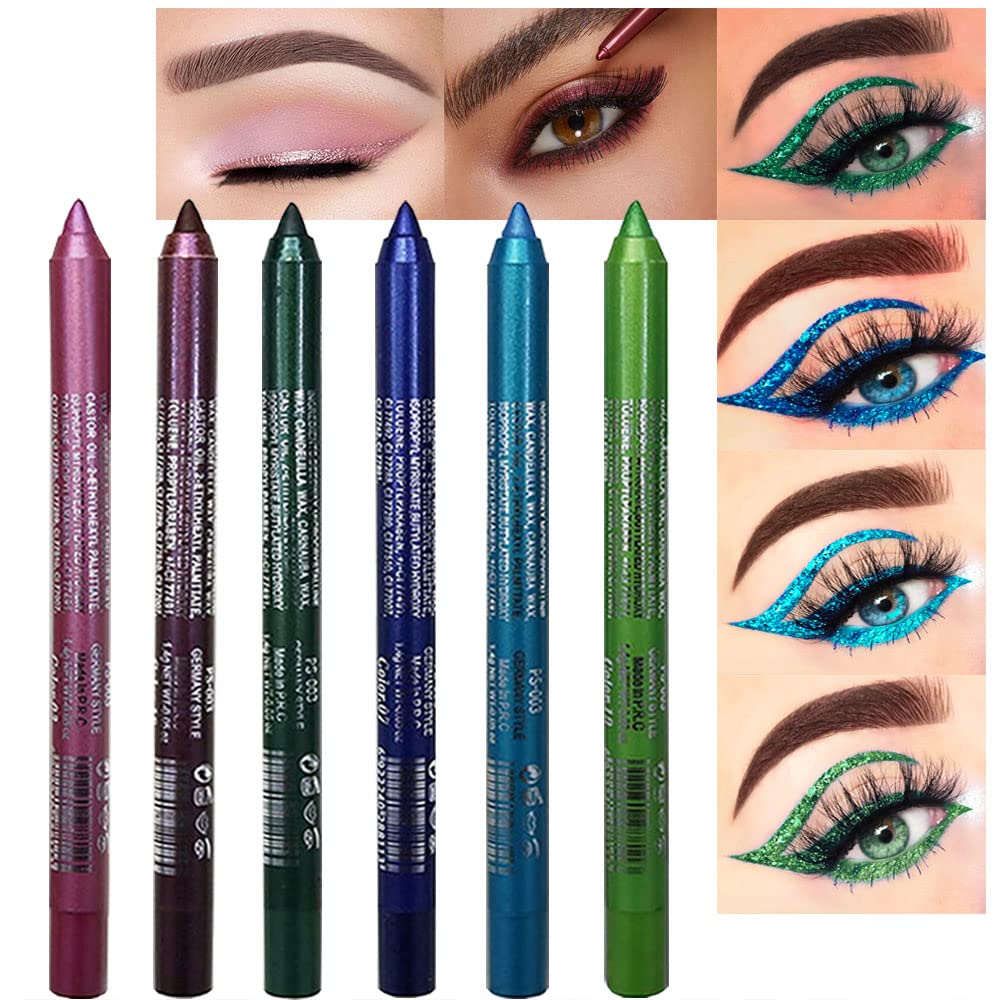 evpct 6pcs blue-colored glitter eyeliner set packaging showcases variety for day-to-night looks.