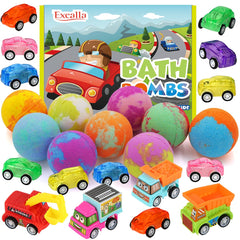 Excalla bath bombs 9-pack box — vibrant colors and inviting scents for kid-friendly baths.
