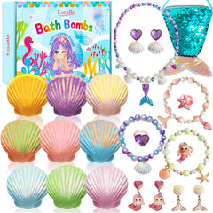 Excalla Mermaid Bath Bombs kit box showcases gift-ready packaging for playful bath time.