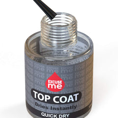 EXCUSE ME Quick Dry Top Coat on nails delivers durable high-gloss finish