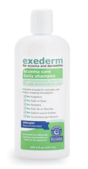 Exederm shampoo close-up illustrating soothing lather for irritated flaky scalp