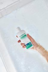 Exederm shampoo ingredients label highlighting hypoallergenic, sulfate-free formula