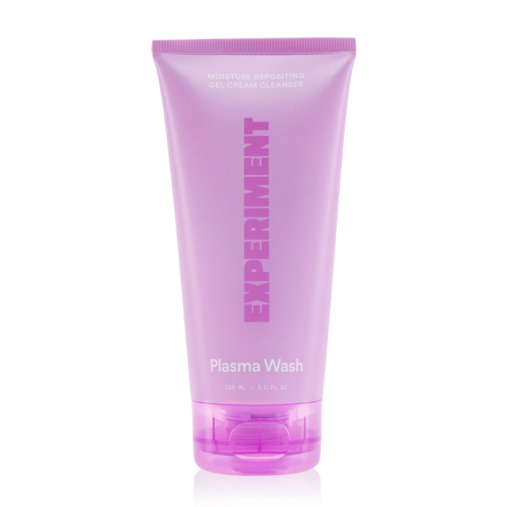 Experiment Plasma Wash bottle closeup showing gel-cream texture for hydration.