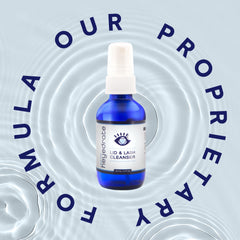 Eye Love Lid and Lash Cleanser closeup-label highlights 0.015% HOCl formula for soothing relief.