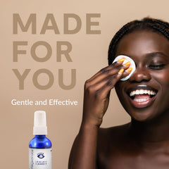 Eye Love Lid and Lash Cleanser usage-cotton-pad shows wiping along lash line comfortably.