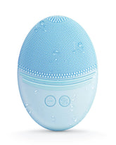 EZBASICS facial cleansing brush shows a compact oval design for easy, one-handed cleansing.