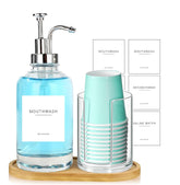 Ezebesta 17oz dispenser pump shown pouring for quick daily mouthwash routine