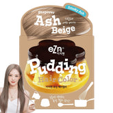 eZn Pudding Hair Dye ash beige packaging highlights a gentle, ammonia-free color system.