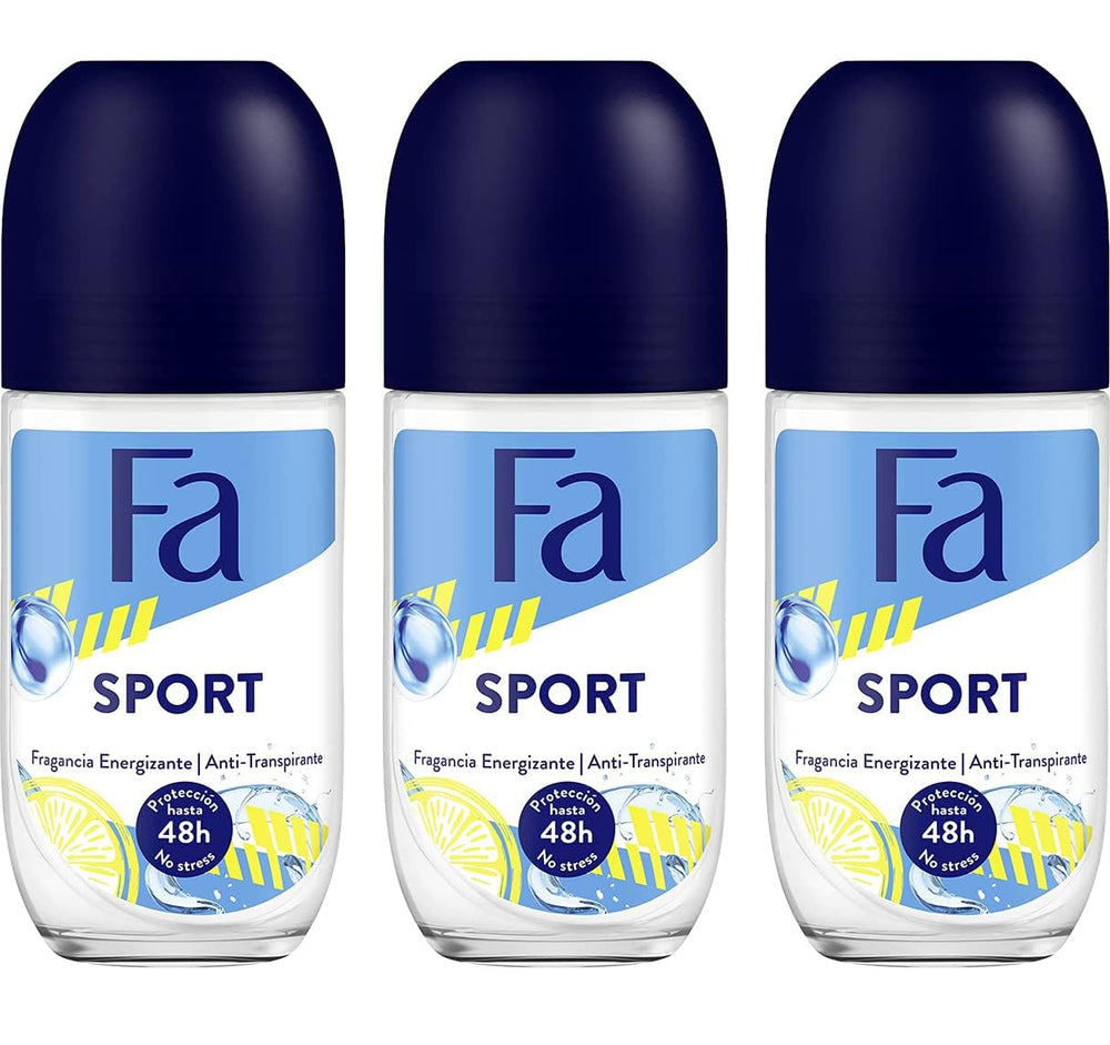 Fa deodorant sport roll-on 50ml three-pack close-up bottle for long-lasting freshness