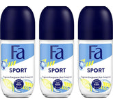 Fa deodorant sport roll-on 50ml three-pack close-up bottle for long-lasting freshness