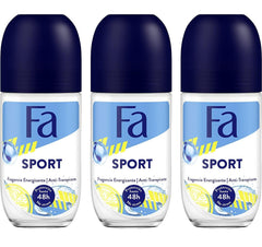 Fa deodorant sport roll-on 50ml three-pack close-up bottle for long-lasting freshness