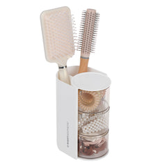 FABROK 3-layer clear hair organizer with rotatable layers for quick access to accessories.