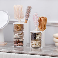 FABROK rotatable layers provide easy access to jewelry and makeup tools.