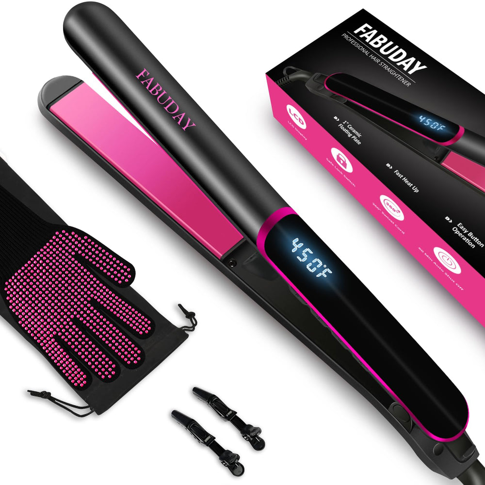 Fabuday flat iron with 1-inch floating ceramic plates for smooth snag-free styling