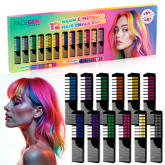 FACEGEM LONDON hair chalk set with 12 shades for bold festival looks.