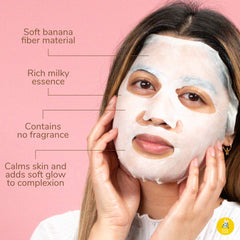 FACETORY Banana Fiber Sheet Mask close-up showcases soft, comforting material for relaxation.