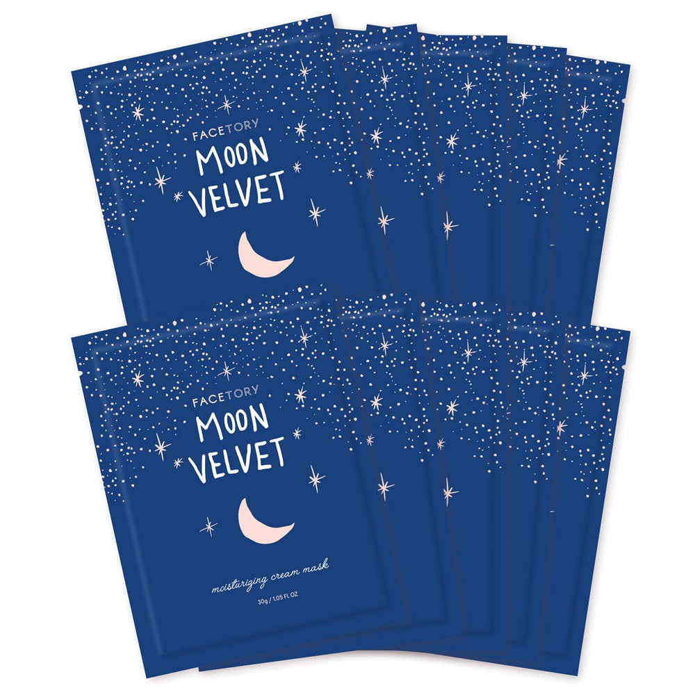 FACETORY Moon Velvet packaging closeup highlighting premium branding and gift-ready presentation.