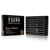 FACON professional hair-styling razor blades closeup highlighting precise, clean cuts.