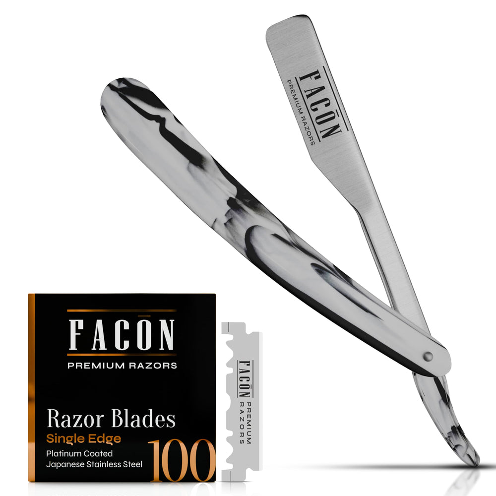 FACON straight razor with ergonomic grip for precise control during grooming.