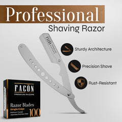 FACON straight razor highlights a durable stainless steel blade for a smooth shave.