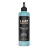 FACON transparent gel bottle being poured for precise beard lines with clear visibility