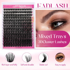 FADLASH Lash Clusters 3D full-look 8-16mm demonstrates layered fullness for versatile styling