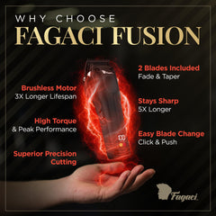 Fagaci Fusion ceramic fade blade stays cool during long sessions.