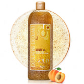 FAIR & WHITE Gold Precious Scrub bottle with apricot scent for a pampering shower ritual