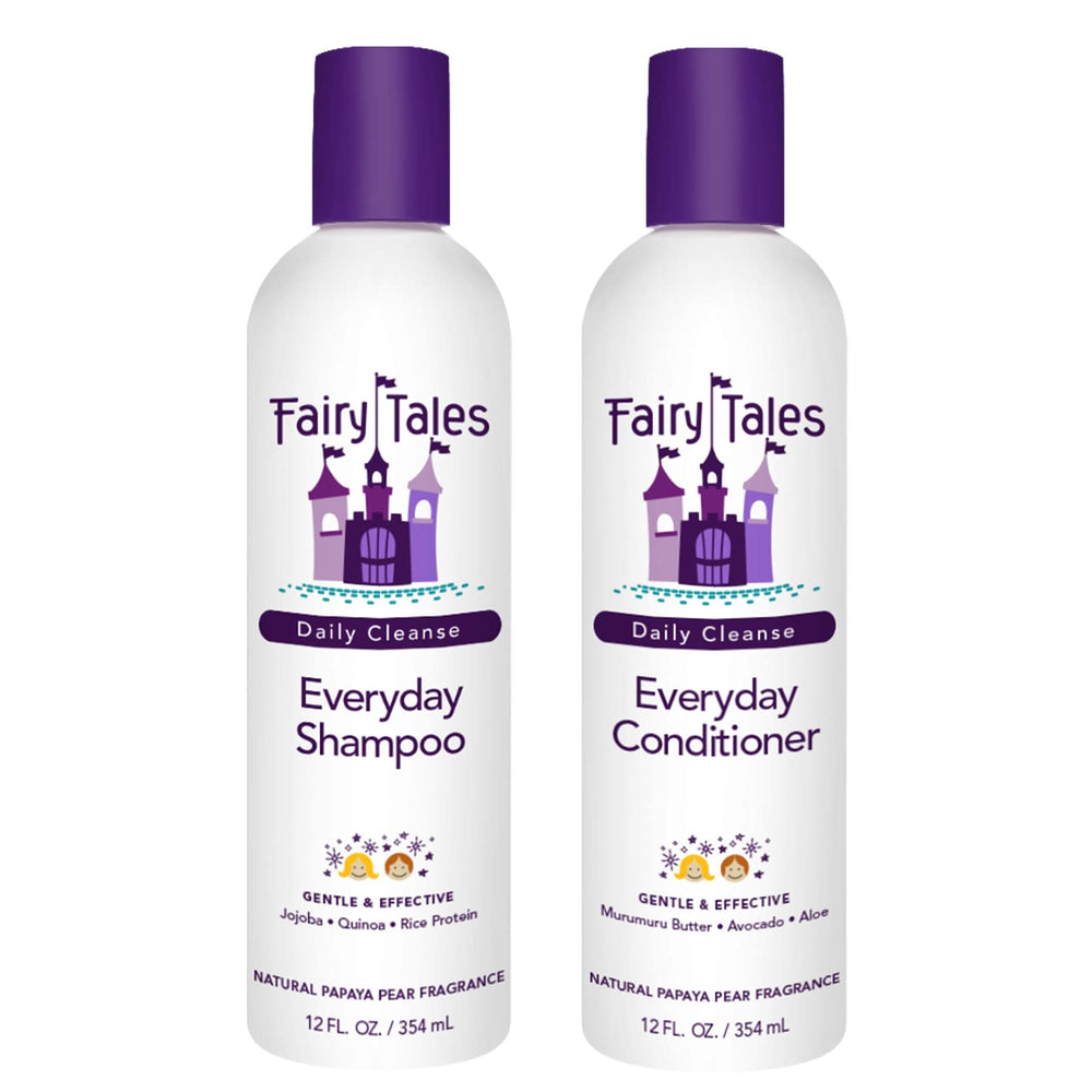 Fairy Tales Daily Cleanse shampoo bottle closeup demonstrating gentle cleansing for kids