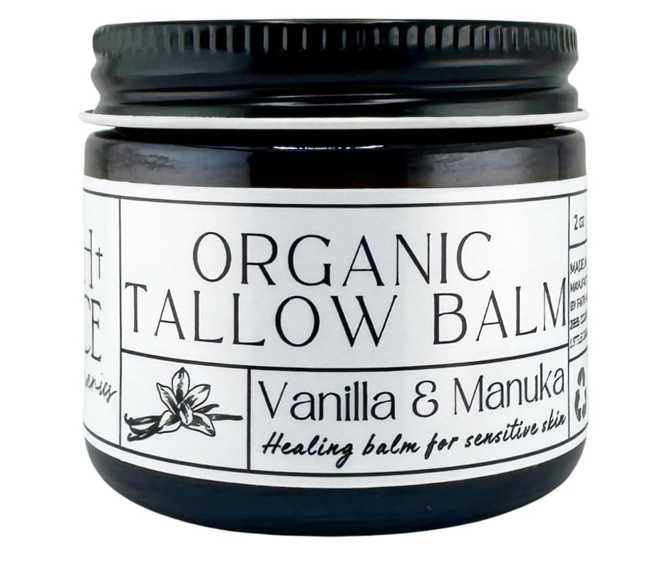 Faith and Grace Organics Vanilla and Manuka Tallow Balm jar delivers deep hydration for all skin types.