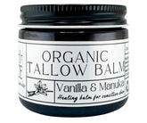 Faith and Grace Organics Vanilla and Manuka Tallow Balm jar delivers deep hydration for all skin types.