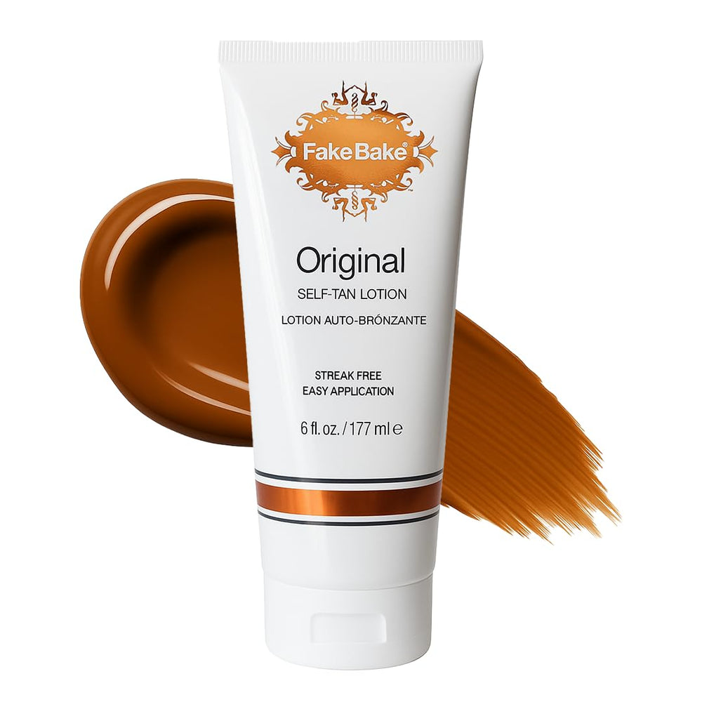 Fake Bake Original Self-Tanning Lotion bottle shows even color development.