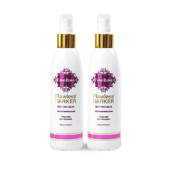 Fake Bake self-tanning liquid bottle showing streak-free dark tan.