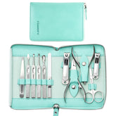 FAMILIFE 11-in-1 manicure kit opens to show organized travel case for on-the-go nail care