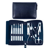 FAMILIFE manicure kit blue leather travel case for organized grooming on the go