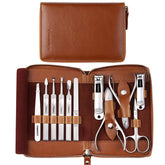 FAMILIFE manicure set 11 pieces in brown case for travel grooming.