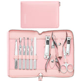 FAMILIFE manicure set 11pcs pink case closeup, precise grooming for home use