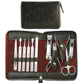 FAMILIFE manicure set case with tools in premium leather travel case.