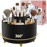 Fanado 360° rotate makeup brush holder on vanity offers quick access while applying makeup