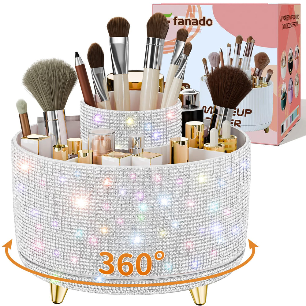 Fanado Bling Diamond Brush Holder with 360° rotation for easy reach during makeup