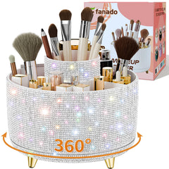 Fanado Bling Diamond Brush Holder with 360° rotation for easy reach during makeup