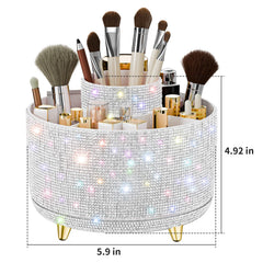 Fanado Bling Diamond Makeup Organizer top view showing multi-slot storage for tools