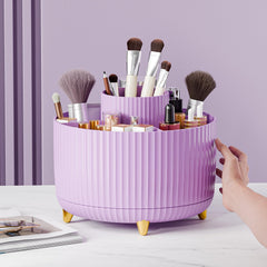 Fanado makeup organizer on the desk offers easy access and stylish striped design.