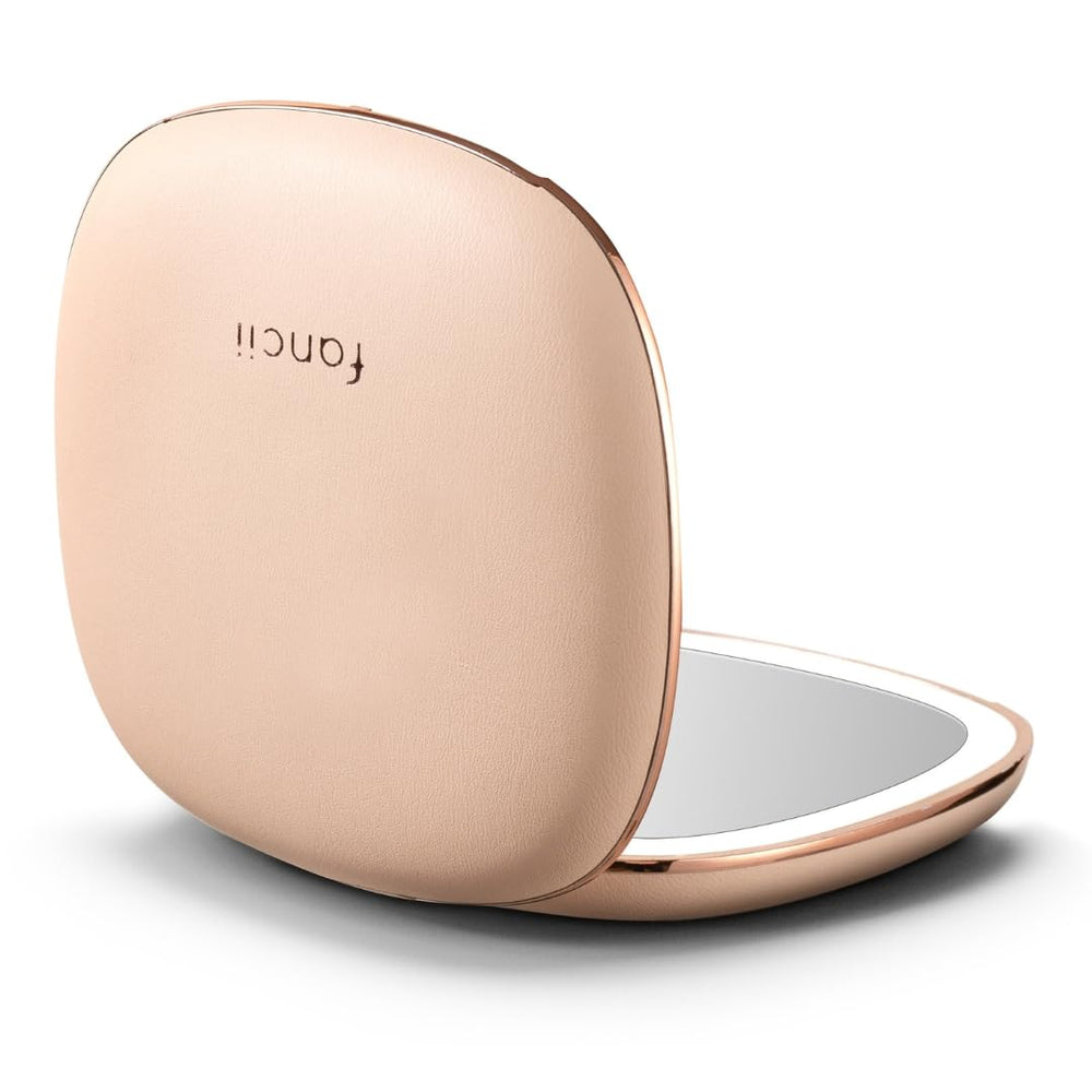 Fancii Mila 2 champagne-cream closed mirror in vegan leather for purse carry.