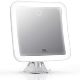Fancii Mira2 rechargeable mirror with 10x magnification on a clean bathroom counter for precise makeup
