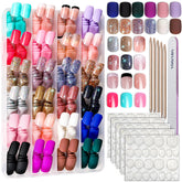 Fandamei press on nails 24 colors pack showcases diverse matte, glossy, and glitter options for versatile nail art.
