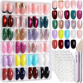 Fandamei press on nails oval kit shows 24 colors and essential tools for DIY manicure