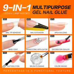 Fanisn gel glue being brushed onto a clear nail tip for precise extension