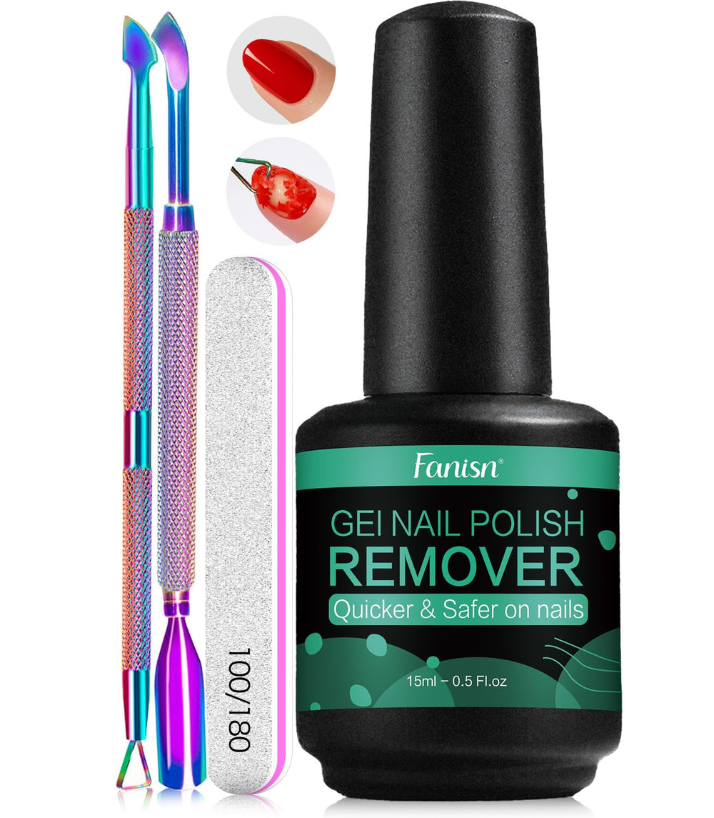 Fanisn gel nail polish remover 15ml bottle enables quick home removal.